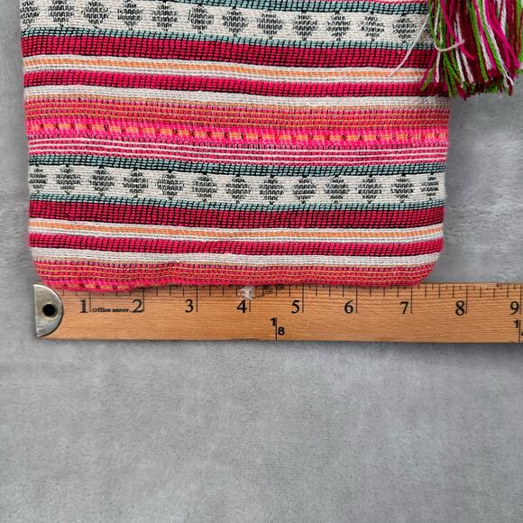 America And Beyond Crossbody Purse Pink Striped Embroidered Tassel Boho Festival - Picture 10 of 12